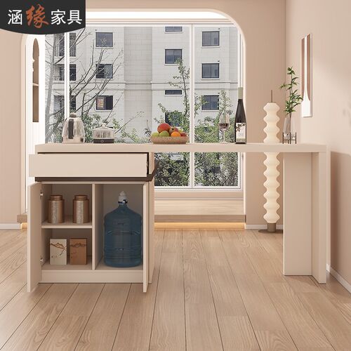 奶油风岩板岛台餐桌一体多功能家用客厅厨房吧台隔断柜饭桌7E55