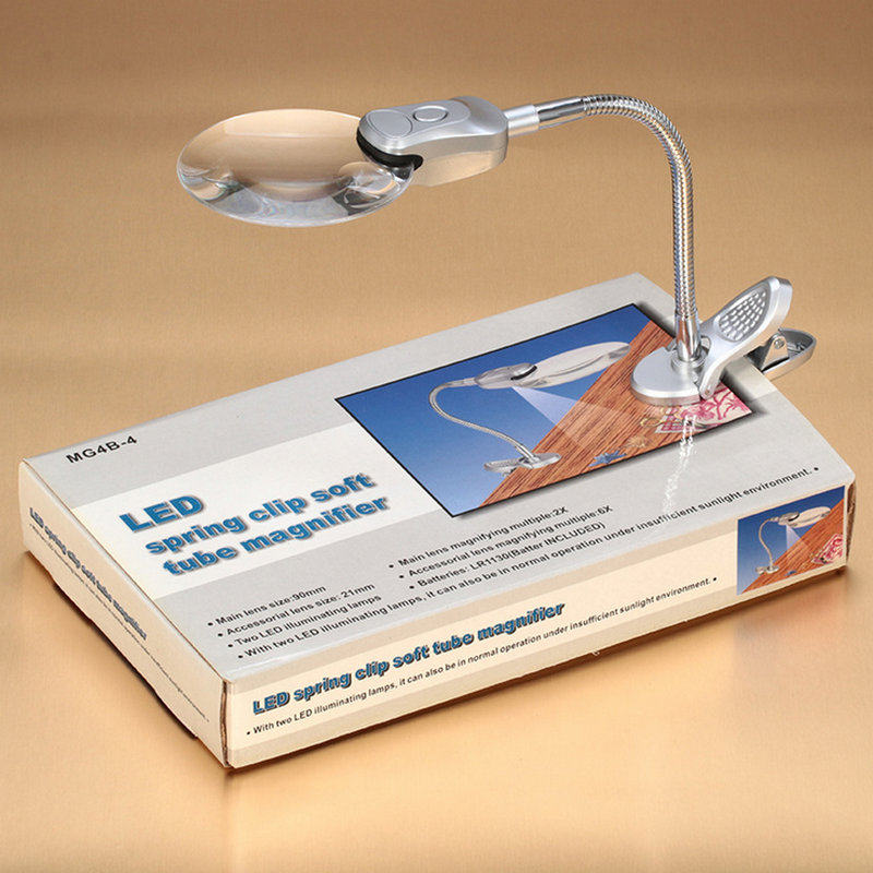 维修台式放大镜钟表修理篆刻焊接带LED灯软管支架夹式扩大镜包邮