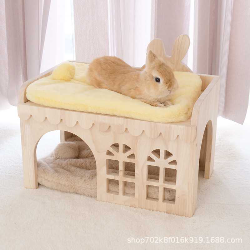 新款直销兔兔城堡木床创意实木兔子躲避窝小宠龙猫垂耳兔用品玩耍