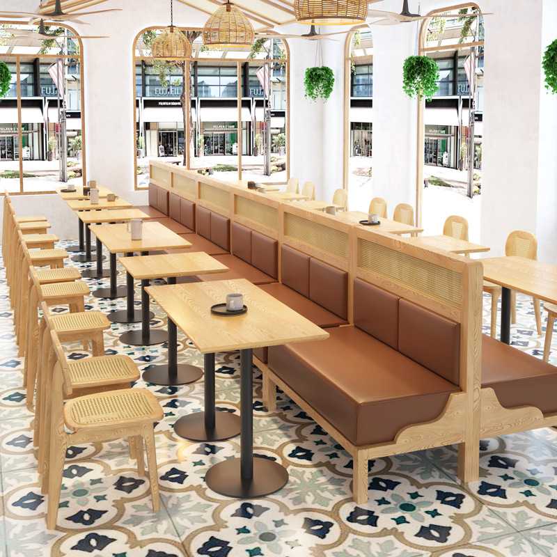 新款直销西餐厅桌椅编藤卡座沙发东南亚主题风格编藤沙发咖啡厅桌
