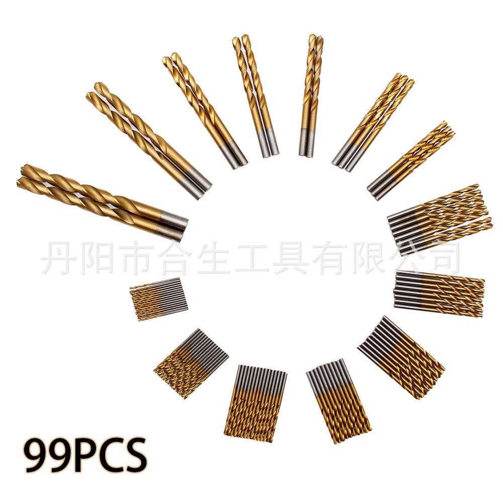 直销新款跨境1.5-10mm99pcs镀钛麻花钻头 木工电钻开孔器套装