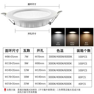 超薄客廳燈具三色暗裝 無主洞燈客廳家用防 led筒燈嵌入式 直銷新款