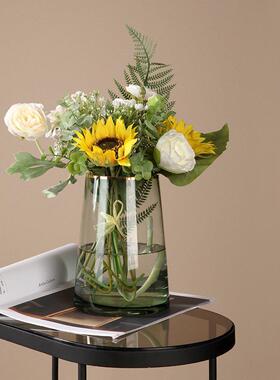 直销新款北欧轻奢vase玻璃金边透明花瓶摆件客厅插花水培餐桌装饰