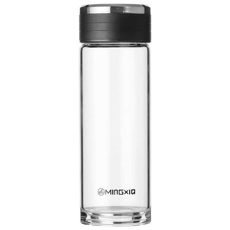 单层玻璃杯泡茶车载家用透明圆形带盖防漏男女水杯3399-400ml