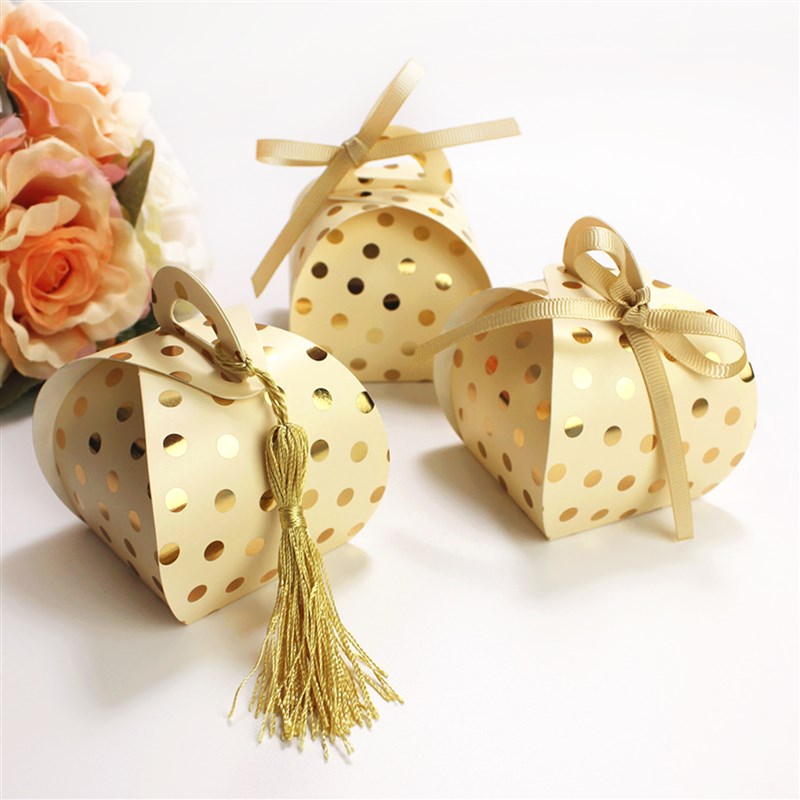 10pcs Luxury Gold Dot Candy Box Pink Beige Tassel Gift Boxes