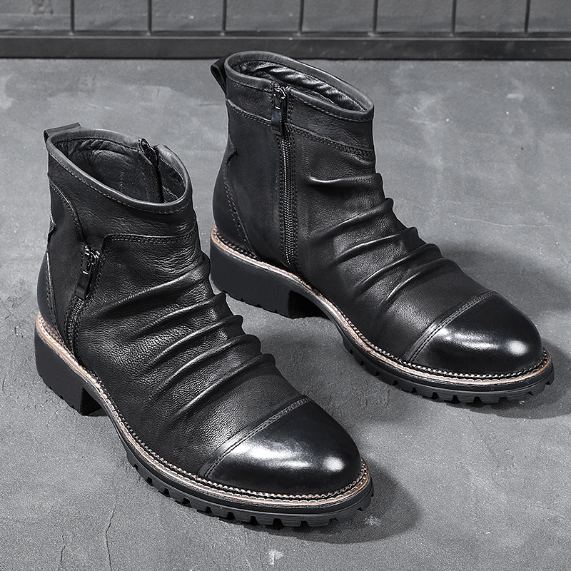 New Autumn Men Leather Boots Fashion Retro Zipper Ankle Boot