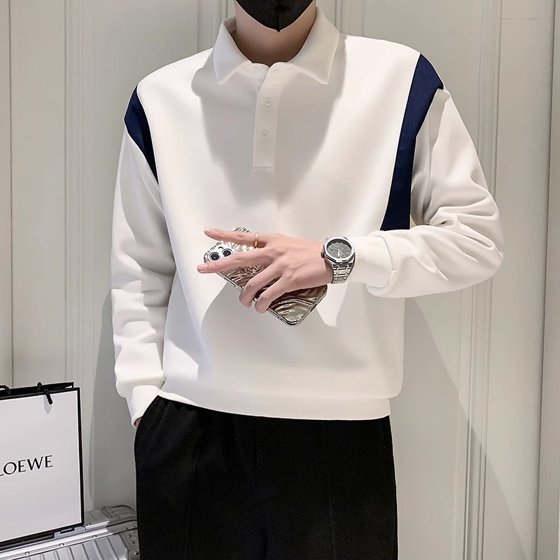 潮佳服饰2023新款秋冬季拼色轻奢毛衣长袖内搭衣潮牌翻领针织上衣