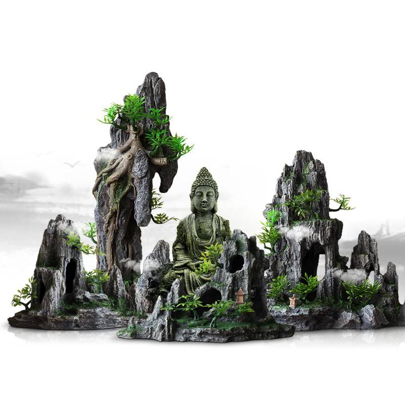 鱼缸里放的摆件造景假山套餐装饰水草石头小小型水族布景内饰躲避