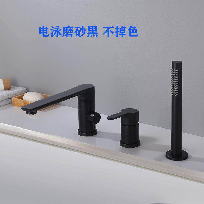 直销新款全铜加长嘴浴缸水龙头分体缸边浴缸三件套淋浴龙头可旋转