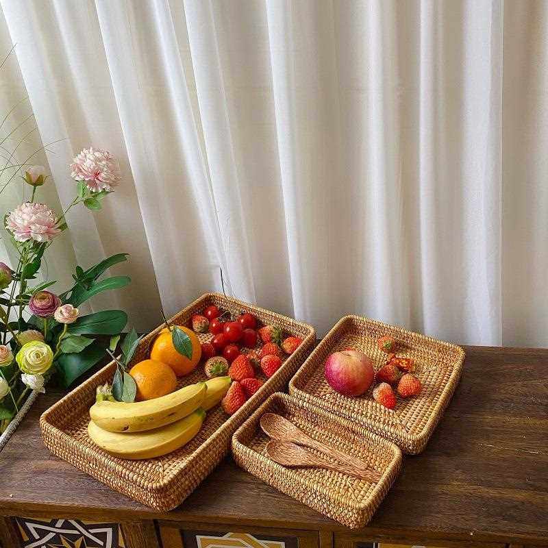 直销新款越南藤编长方形三件套托盘水果篮果盘日式编织篮子秋藤茶,收纳整理,脏衣篮,淘宝优惠券,粉丝福利购,淘宝优惠卷