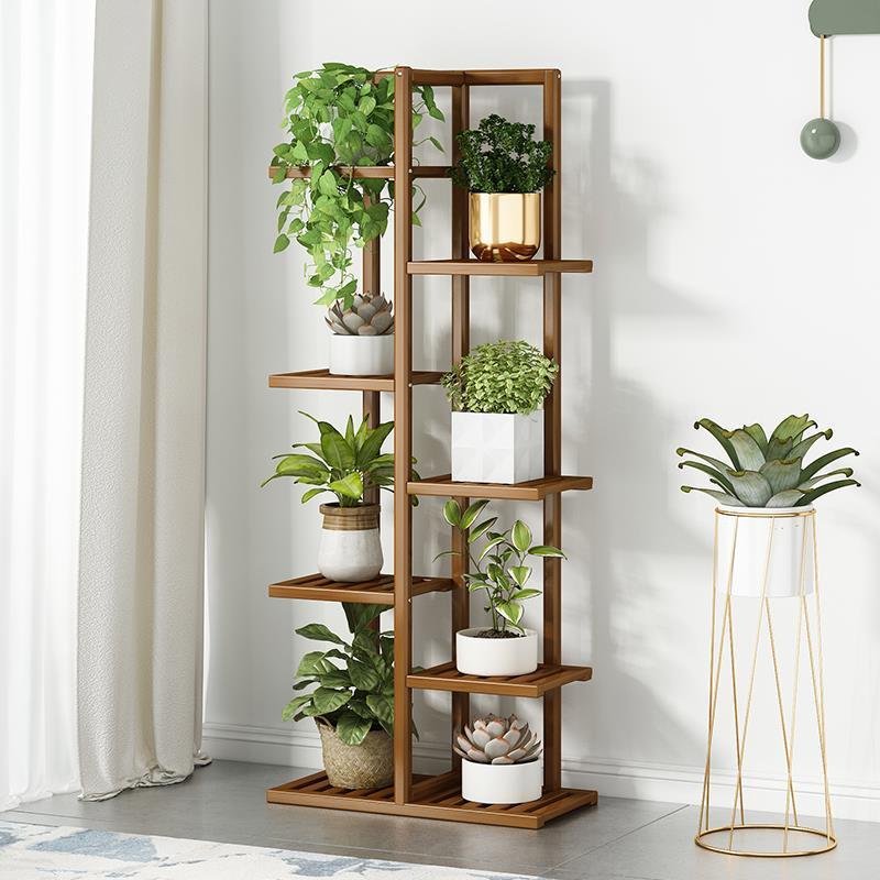 直销新款花架楠竹带轮绿萝花盆架客厅室内阳台花架子落地多层省空