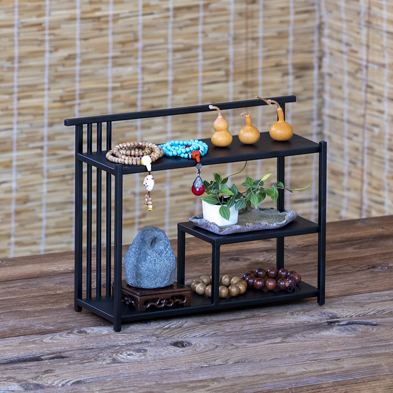 博古架小摆件日式小型铁艺桌面茶具茶架子置物架茶室紫砂壶展示架