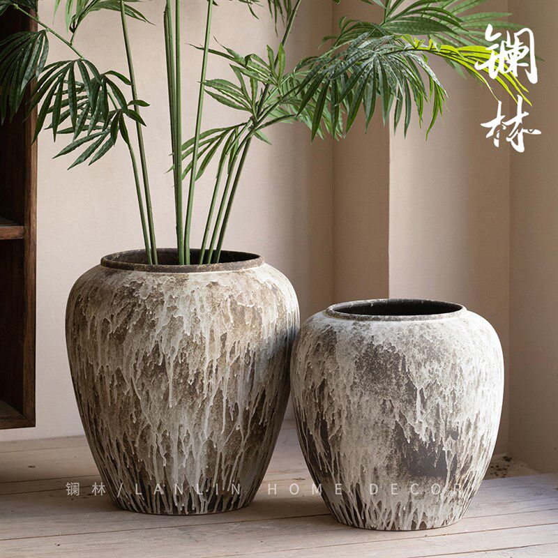景德镇侘寂风南蛮落地花瓶新中式复古简约粗陶罐客厅酒店装饰大缸