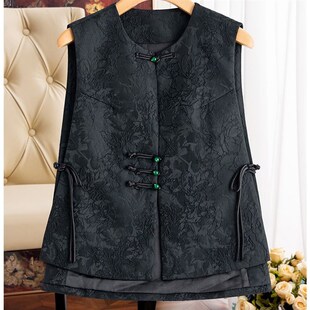高级感黑色新中式马甲背心女款复古提花小众轻国潮风盘扣叠穿上衣
