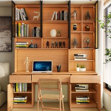 定制橡木全实木书桌玻璃书架一体带抽屉书柜儿童学习小户型书房桌