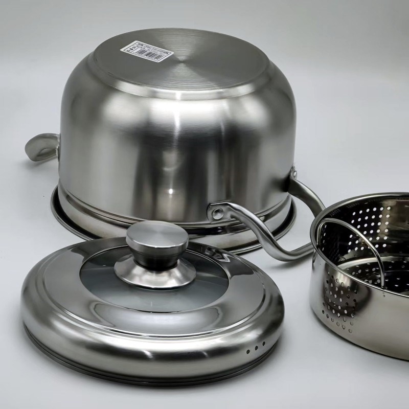 家用304不锈钢日式汤锅一体成型锅底加厚加深煮面煮饺大锅22-30cm