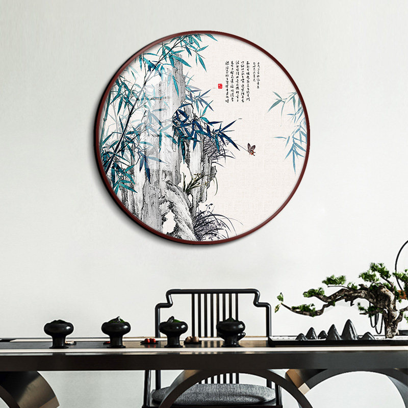 梅兰竹菊新中式客厅装饰画圆形茶室字画玄关挂画沙发背景墙壁画