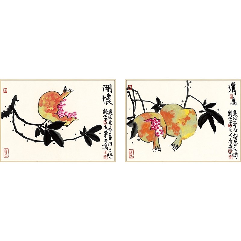 李百鸣石榴装饰画新中式餐厅寓意挂画多子多福图水果好玄关墙定做