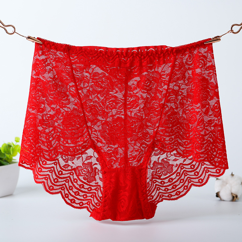 4条装性感蕾丝女内裤大码胖mm200斤高腰收腹无痕女士裤头蕾丝面料