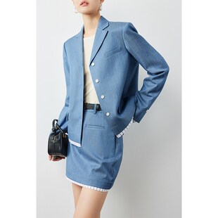 因由 半身裙拼接西装 半裙套装 轻熟风立体剪裁西服女显瘦羊毛短款