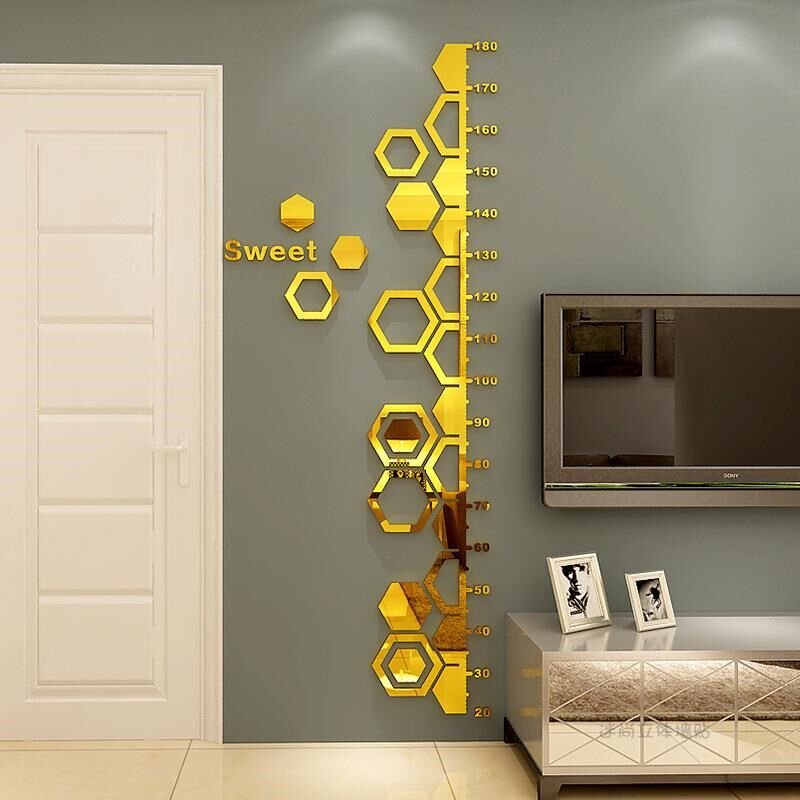 儿童身高墙贴3d立体亚克力镜面简约客厅家用成人测量身高贴可移除