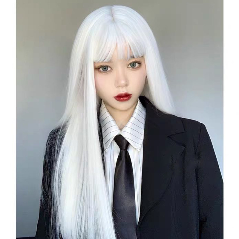 假发女长直发网红气质白色哑光Lolita逼真全头皮jk可爱自然齐刘海