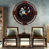 雕刻工艺品牡丹 玉雕画挂件客厅书房玄关背景墙壁装 饰仿古中式 鱼