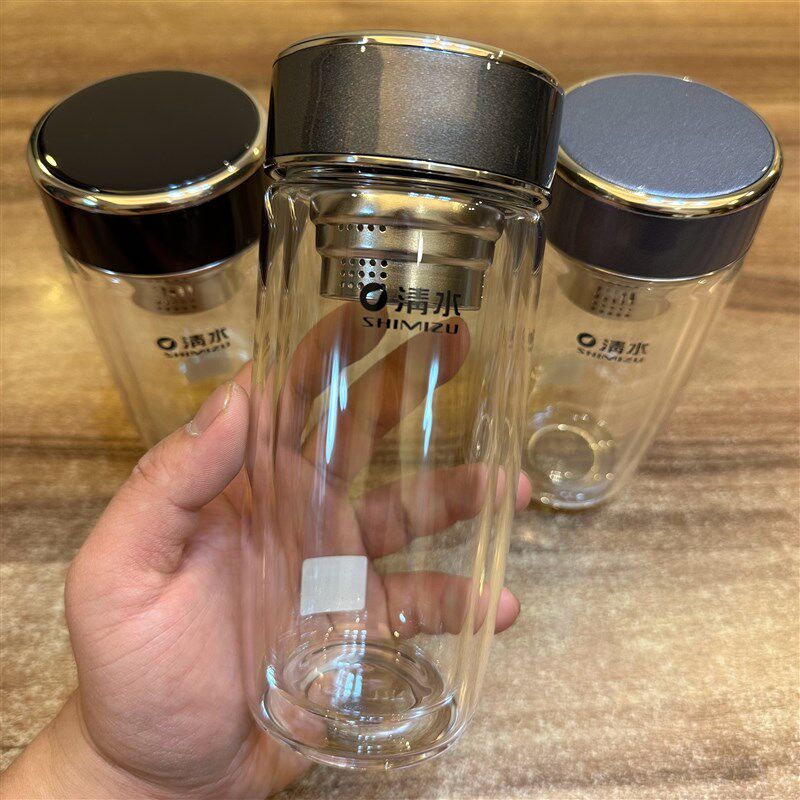 清水鹅蛋造型玻璃杯质感杯盖光泽闪耀高档车载水杯便携带滤网茶杯