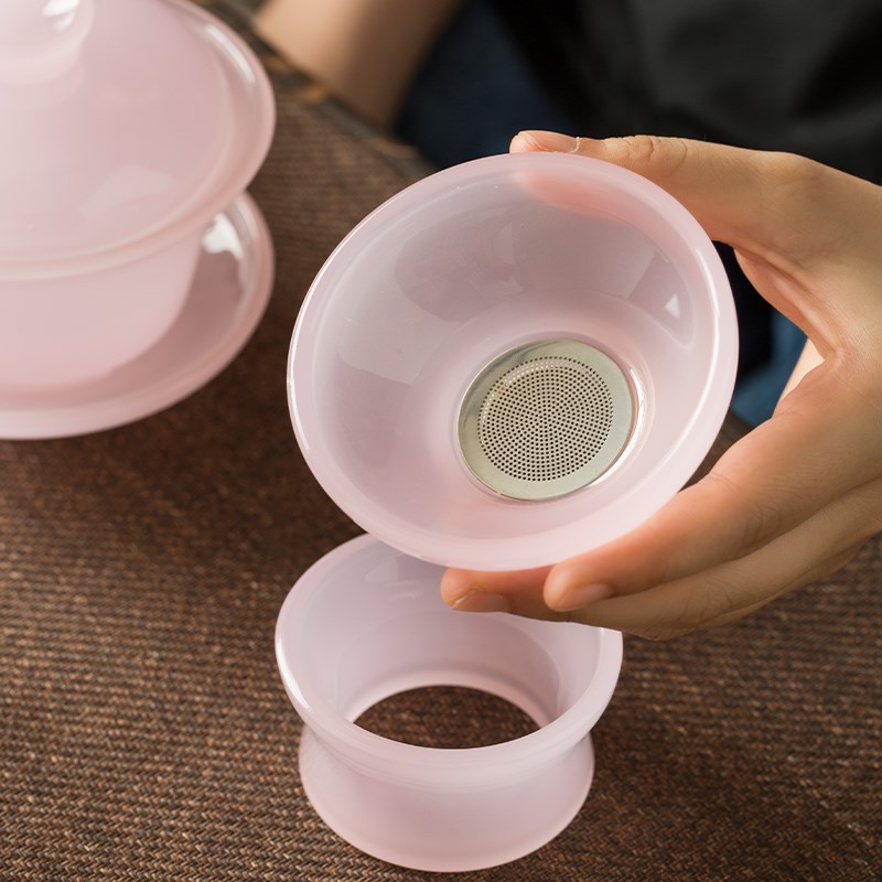贵妃粉玉瓷茶漏茶滤高级功夫茶具玻璃茶叶过滤器滤网茶隔底座托架