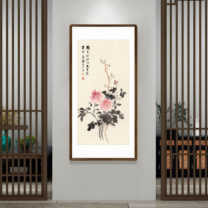 国画牡丹花国色天香客厅装饰画张大千字画办公室书房竖版玄关挂画
