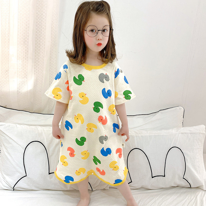 2021夏季男孩女童睡裙纯棉薄款儿童睡袍婴儿短袖连体睡衣宝宝睡袋