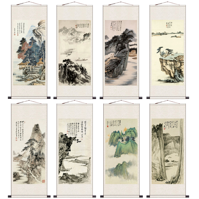 张大千月桂飘香丝绸画卷轴画办公室挂画国画古董书法字画装饰画