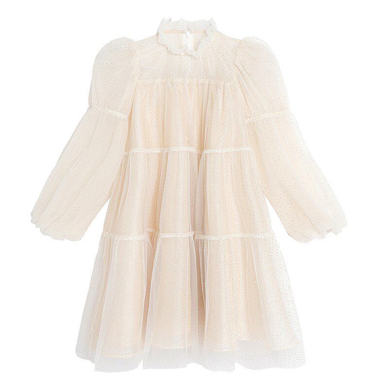 女童春季香槟色长袖公主裙小女孩公主连衣裙儿童绝美生日拍照裙子