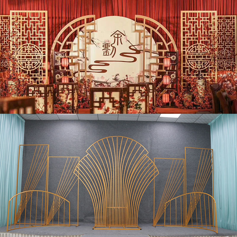 中式婚庆道具中华门铁艺屏风雕花背景弥香七件套摆件婚礼路引装饰