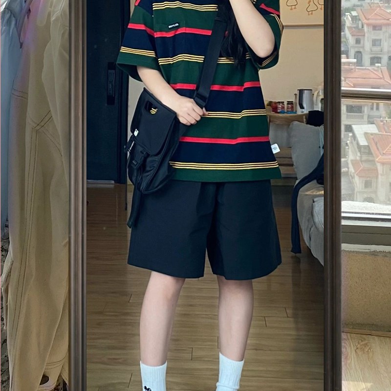 大码女装黑色西装短裤女夏季薄款胖mm显瘦宽松小个子a字5五分裤子