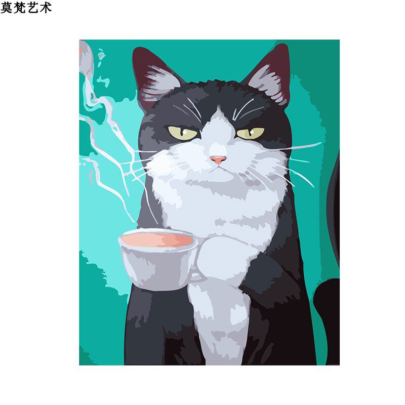 数字油画diy手工填充趣味彩色可爱小猫儿童填色手绘涂色油彩画画