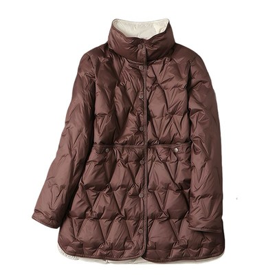 秋冬新款轻薄两面穿羽绒服女中长款大码宽松200斤小个子立领外套