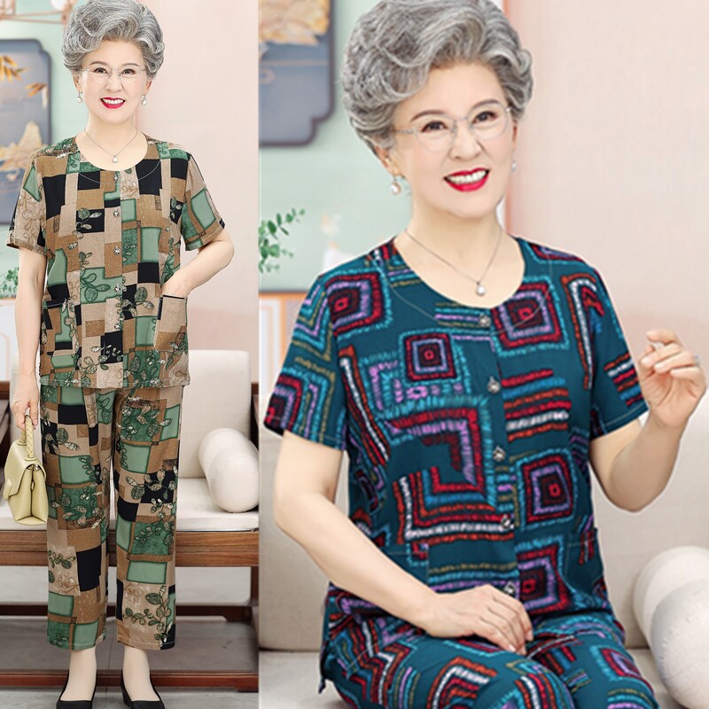 棉绸家居服中老年妈妈装睡衣薄款中老年女装
