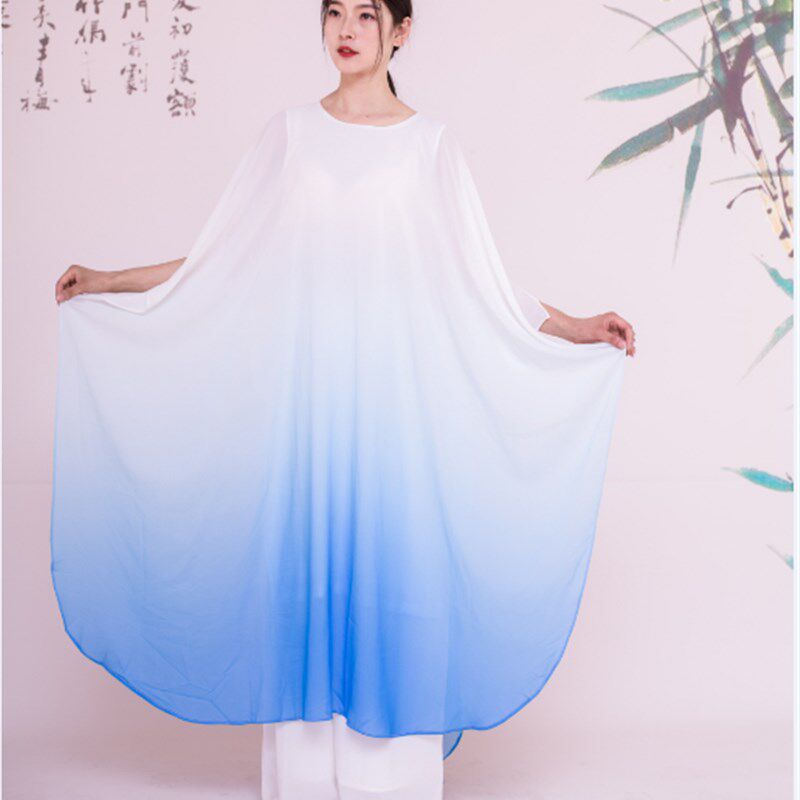 渐变色禅舞服装女文艺中国风仙女飘逸连衣裙宽松禅意长袍古琴禅服