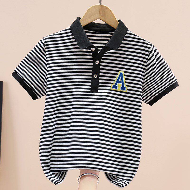 男童短袖t恤夏装2024新款儿童条纹polo衫中大童男孩薄款夏季上衣