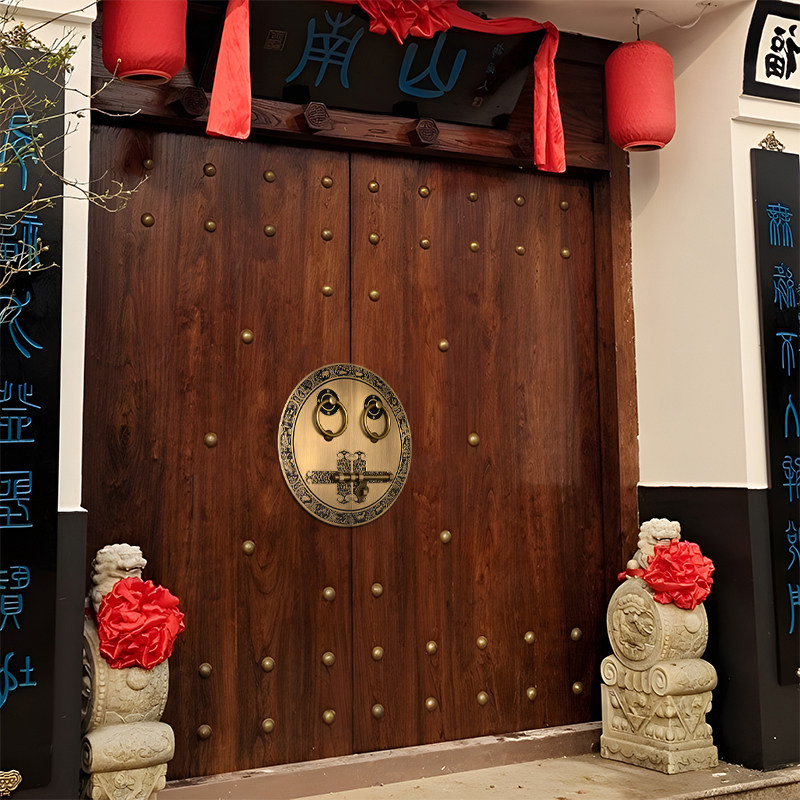 中式复古实木大门纯铜圆环把手老式木门庭院门仿古装饰铜门环拉手