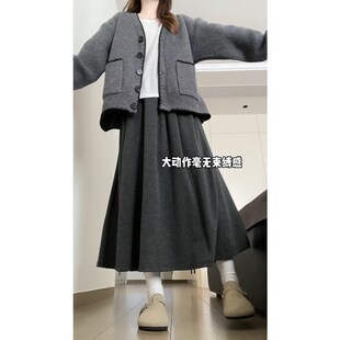 梨型身材灰色糯米裙秋季女大码中长款裙子胖mm遮肚显瘦a字半身裙
