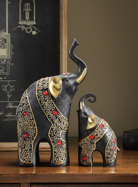 新中式轻奢动物珍珠子母象摆件家居客厅酒柜办公室样板房高级装饰