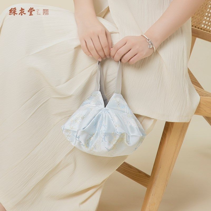 彩衣堂国风竹子梅花苞八角手拎手提小包女手机零钱收纳汉服旗袍