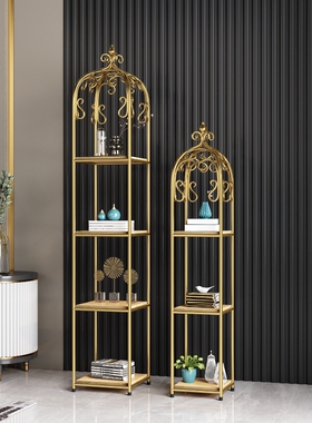 北欧轻奢铁艺鸟笼置物架客厅多层落地花架服装店包包架金色展示架