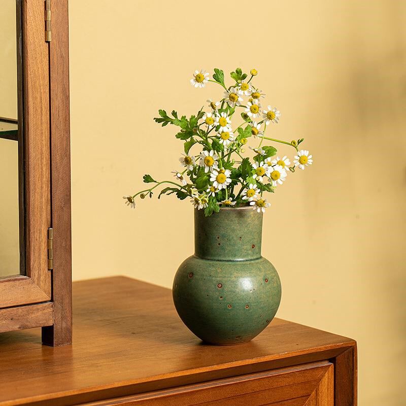 景德镇复古粗陶小花瓶诧寂风中式陶瓷摆件客厅插画日式老陶罐花器