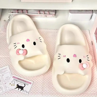 hellokitty拖鞋白色女学生宿舍夏外穿家居室内一字拖洗澡防滑防臭