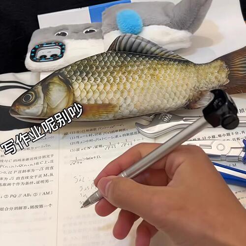 咸鱼笔袋创意搞怪仿真鲫鱼收纳袋学生桌面整理文具用品小众铅笔盒