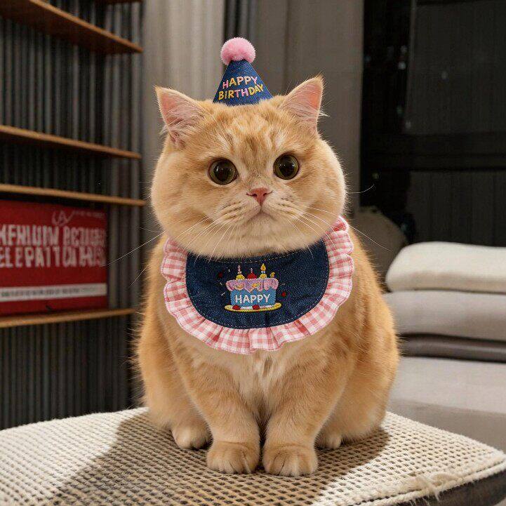 猫咪围脖生日装扮宠物口水巾小猫围兜小配饰生日帽装饰拍照道具
