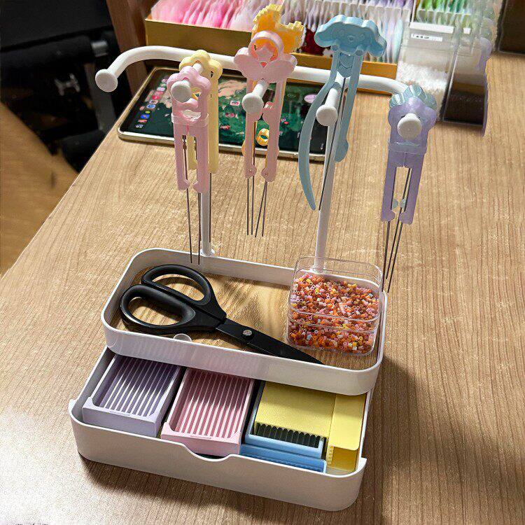 拼豆工具收纳层架双层手工diy豆铲豆针豆笔多功能桌面整理置物架